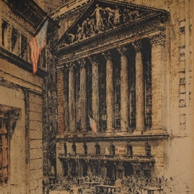 Luigi Kasimir, Original Etching on Paper, New York Stock Exchange, Signed