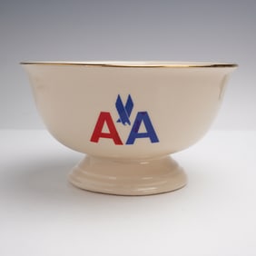 1970s American Airlines Ceramic Pedestal Bowl with Gilt Rim