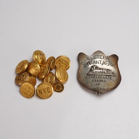 14pc Assorted Railroad and Decorative Buttons and Badge