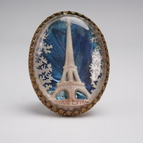 Original 1940s Celluloid Eiffel Tower Souvenir Brooch