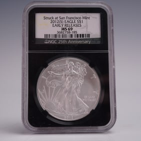 2012 (S) American Silver Eagle Early Release Dollar Coin NGC Graded MS 69
