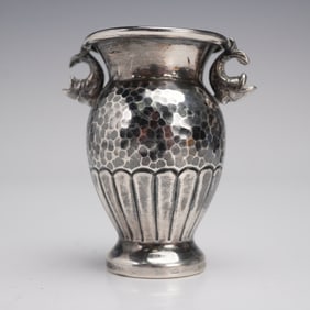 Sterling Silver Decorative Fish-Motif Miniature Urn