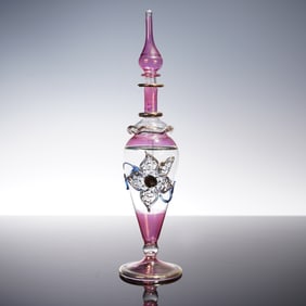 Floral Pink Glass Perfume Bottle with Stopper