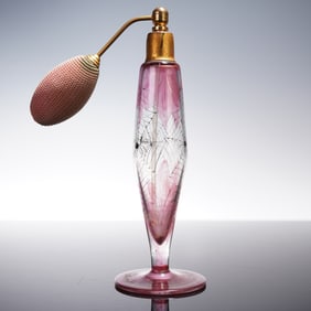 Pink Glass Perfume Atomizer with Spider Design