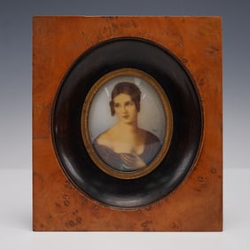 Victorian Handpainted Miniature Portrait, Signed Curis
