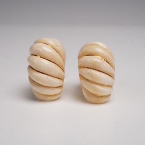 Pair of Gold and Carved Shell Clip-On Earrings