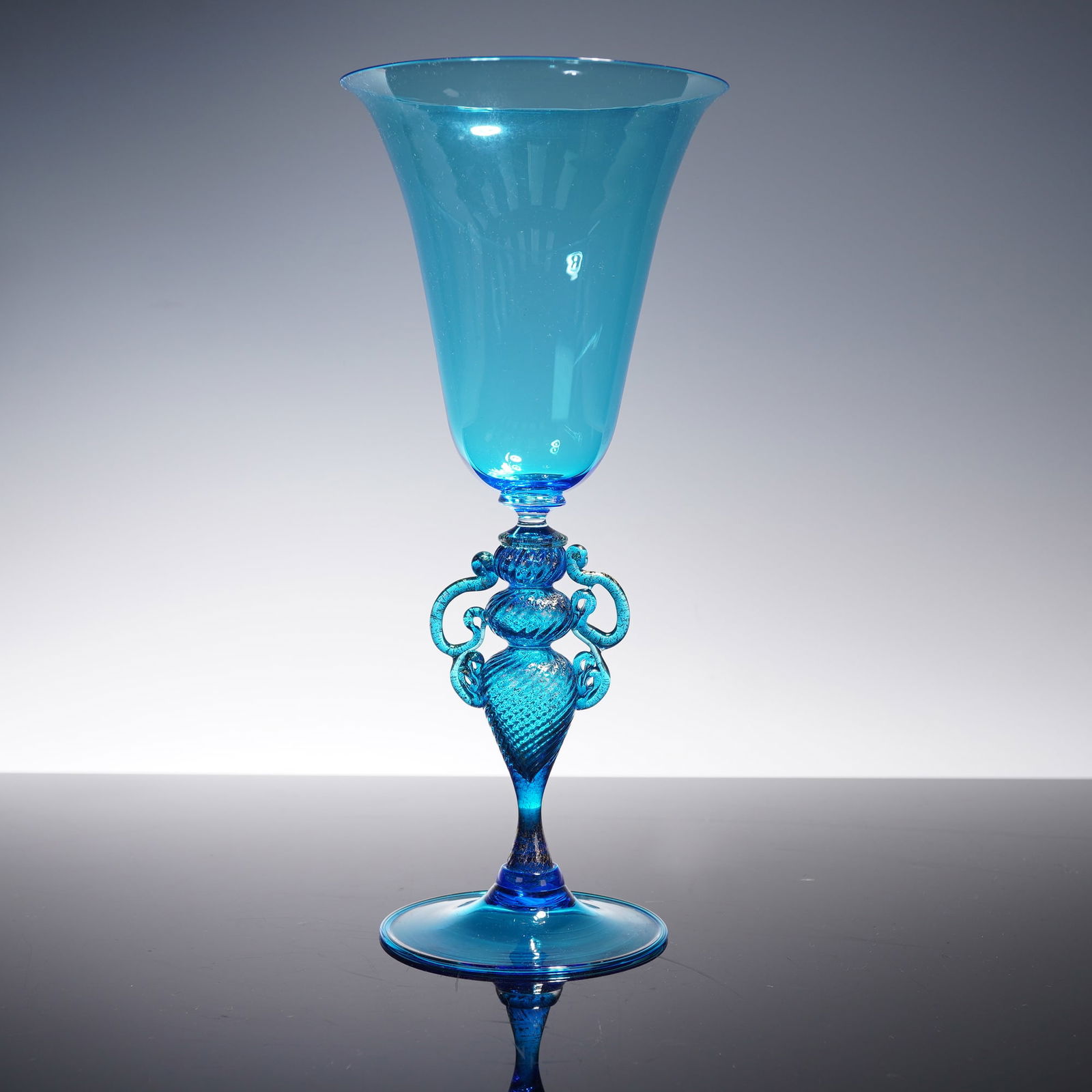 Alfredo Barbini Murano Art Glass, Blue Goblet, Signed (1 of 5)