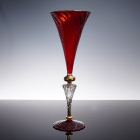 Murano Glass Red and Gold Goblet