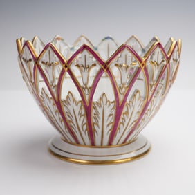 Antique Carl Thieme Dresden Flowers Reticulated Bowl