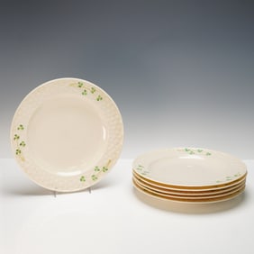 6pc Belleek Porcelain Shamrock Pattern Dinner Plates