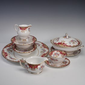 10pc Shelley Fine Bone China Sheraton Pink Dinnerware Set