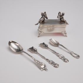 5pc Sterling Silver Miniature Spoons and Lidded Keepsake Box