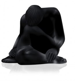 Lalique Black Crystal Figurine, Nude Reve, Sealed Box