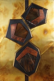 Style of Stephen Chun, Mid Century Modern Brass & Copper Wall Sculpture