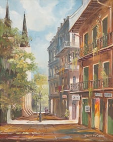 John McCann, Oil on Linen Board Painting, New Orleans Street Scene, Signed