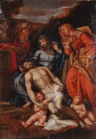 Follower of Annibale Carracci, Oil on Canvas, Lamentation of Christ (Pieta)