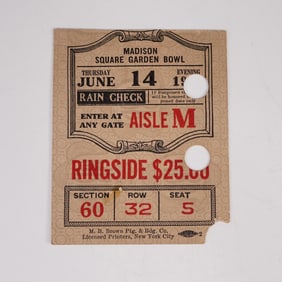 Madison Square Garden Championship Fight Ringside Ticket, 1934