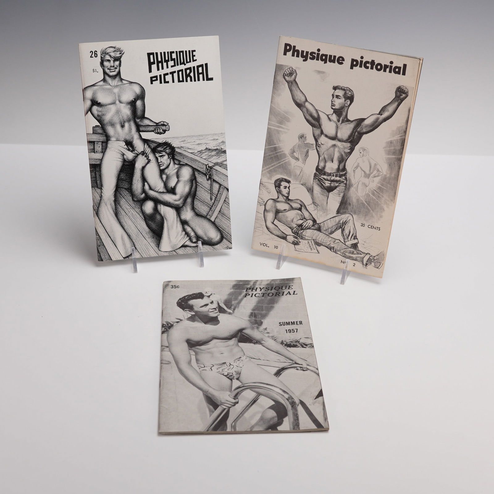3pc Physique Pictorial Magazines, Summer 1957, '60 Vol.10 No.2, '74 Vol.26 (1 of 6)