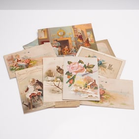 15pc Antique Chromolithography Ephemera, American Advertising & Postcards
