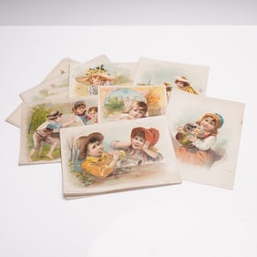16pc Antique Chromolithography Illustrated Postcards and Advertising Cards