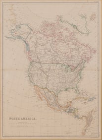 Hand Colored Map of North America by J.W. Lowry, London c.1860