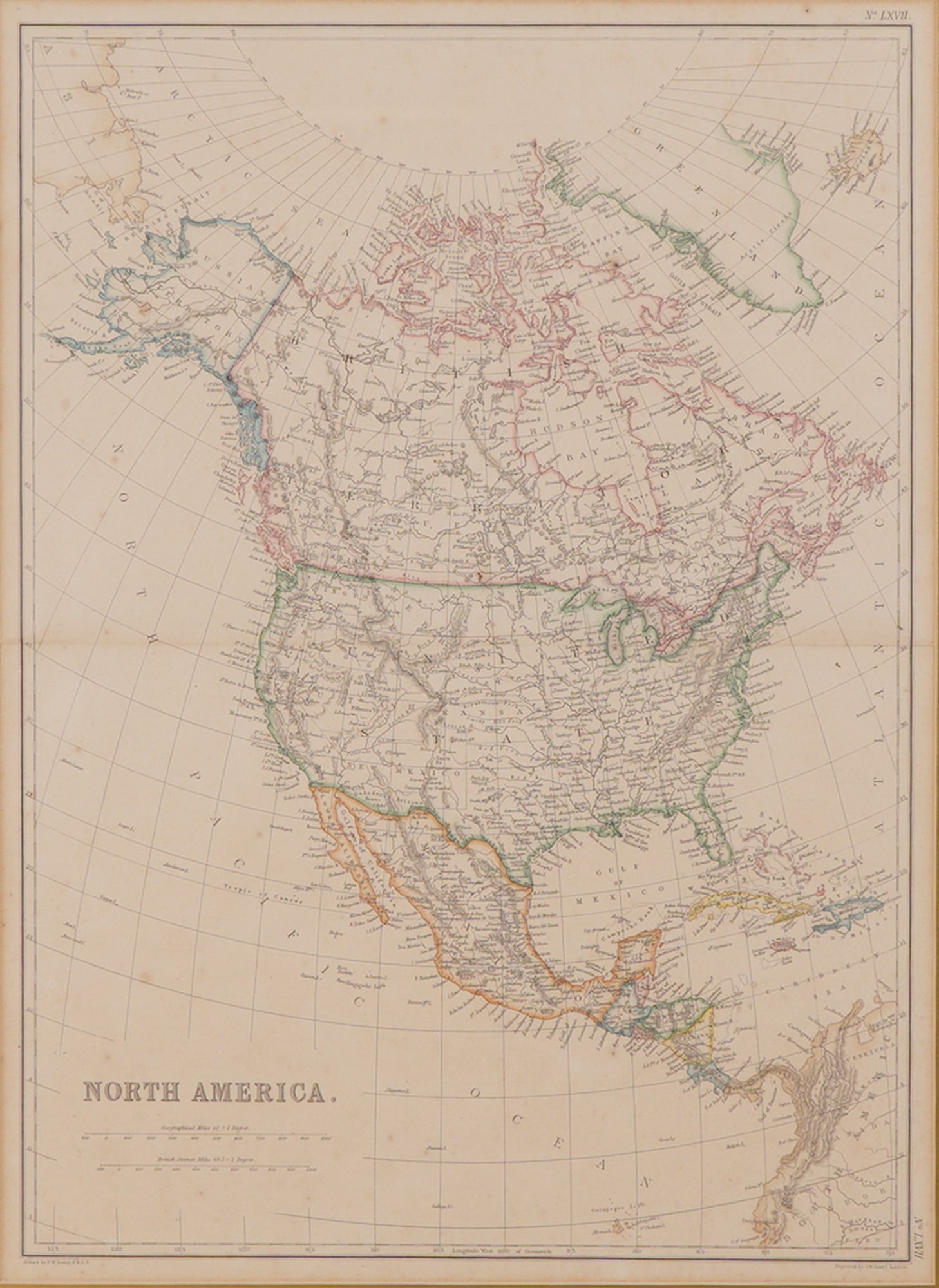 Hand Colored Map of North America by J.W. Lowry, London c.1860 (1 of 7)
