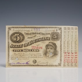 1870s $5 Baby Bond State of Louisiana Banknote