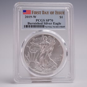2019-W Burnished American Silver Eagle One Dollar Coin PCGS Graded SP 70
