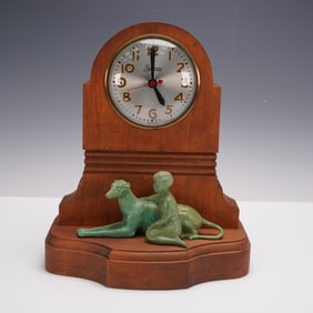 Art Deco Style Electric Mantel Clock with Figural Sculpture