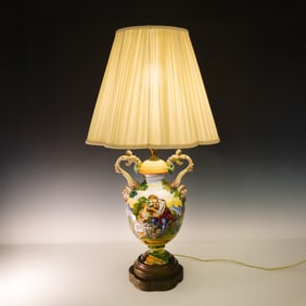 Capodimonte Majolica Pottery Urn Table Lamp by Tiziano Galli