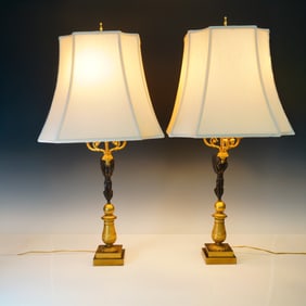 Pair of French Empire Style Converted Candlestick Lamps
