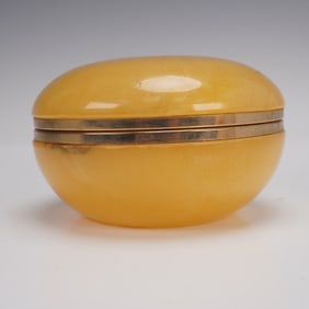 GSE Ottone Garantito Italian Alabaster and Brass Oval Lidded Trinket Box