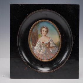 Victorian Handpainted Miniature Portrait, Signed Dimarc