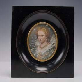 Victorian Handpainted Miniature Portrait, Signed Dimarc