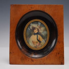 Victorian Handpainted Miniature Portrait, Signed Lovet