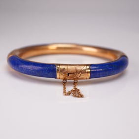 14K Gold and Lapis Lazuli Hinged Bangle Bracelet