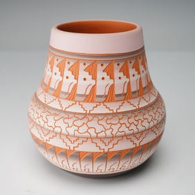 Susie Charlie Navajo Multi-Color Incised Pottery Vase