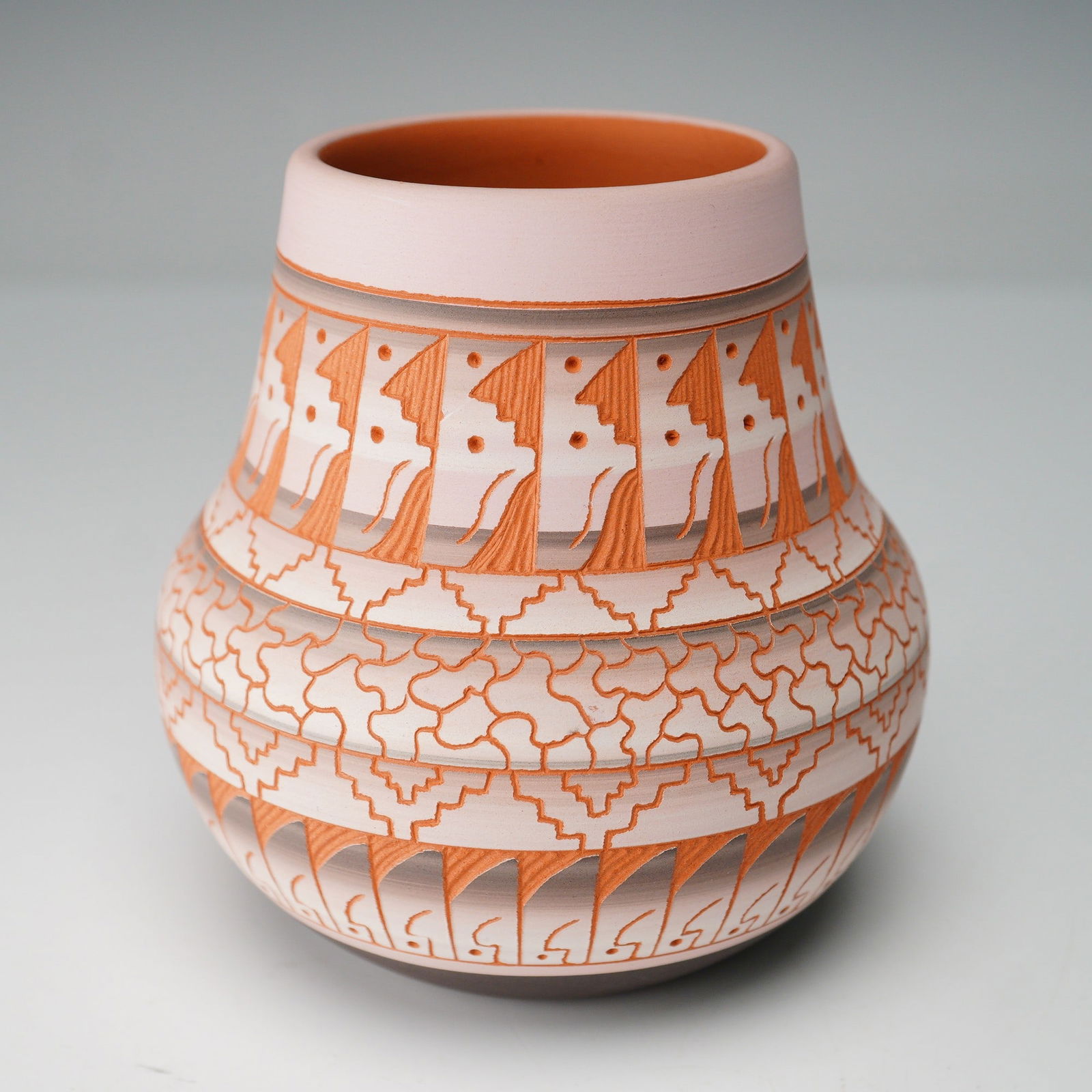 Susie Charlie Navajo Multi-Color Incised Pottery Vase