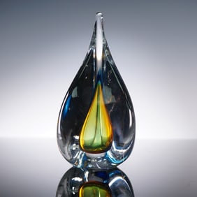 Marian Pyrcak Handblown Crystal Teardrop Paperweight, Signed