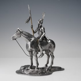 Native American Pewter Warrior on Horseback with Spear