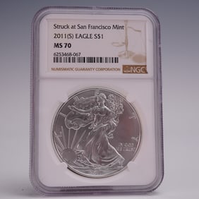 2011 (S) American Silver Eagle One Dollar Coin NGC Graded MS 70