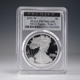 2021-W American Silver Eagle Type 2 Dollar PCGS Graded PR 70 DCAM