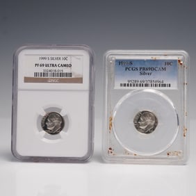 2pc 1999-S Silver Roosevelt Dime Coins NGC& PCGS Graded PR 69 DCAM & Ultra
