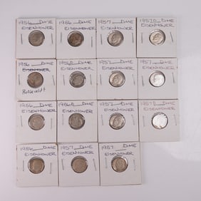 15pc US Dimes 1956 to 1957 Roosevelt Includes Silver