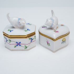 2pc Herend Porcelain Decorative Lidded Boxes