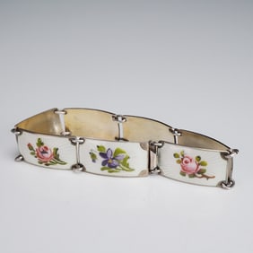 Norway Sterling Silver Guilloche Floral Enamel Link Bracelet