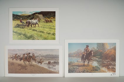 3pc Western Art Limited Edition Offset Lithographs, Signed with COAs