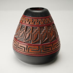 Dine (Navajo) Carved and Painted Pot by Brooklynn Benally Morningstar