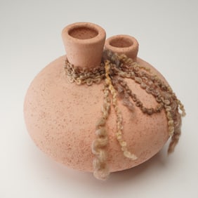 Double Spout Native American Pottery Vase with Sand-Textured Finish