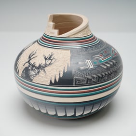 Navajo Polychrome Incised Pottery Vase by Doreen Lansing and R. Nelson